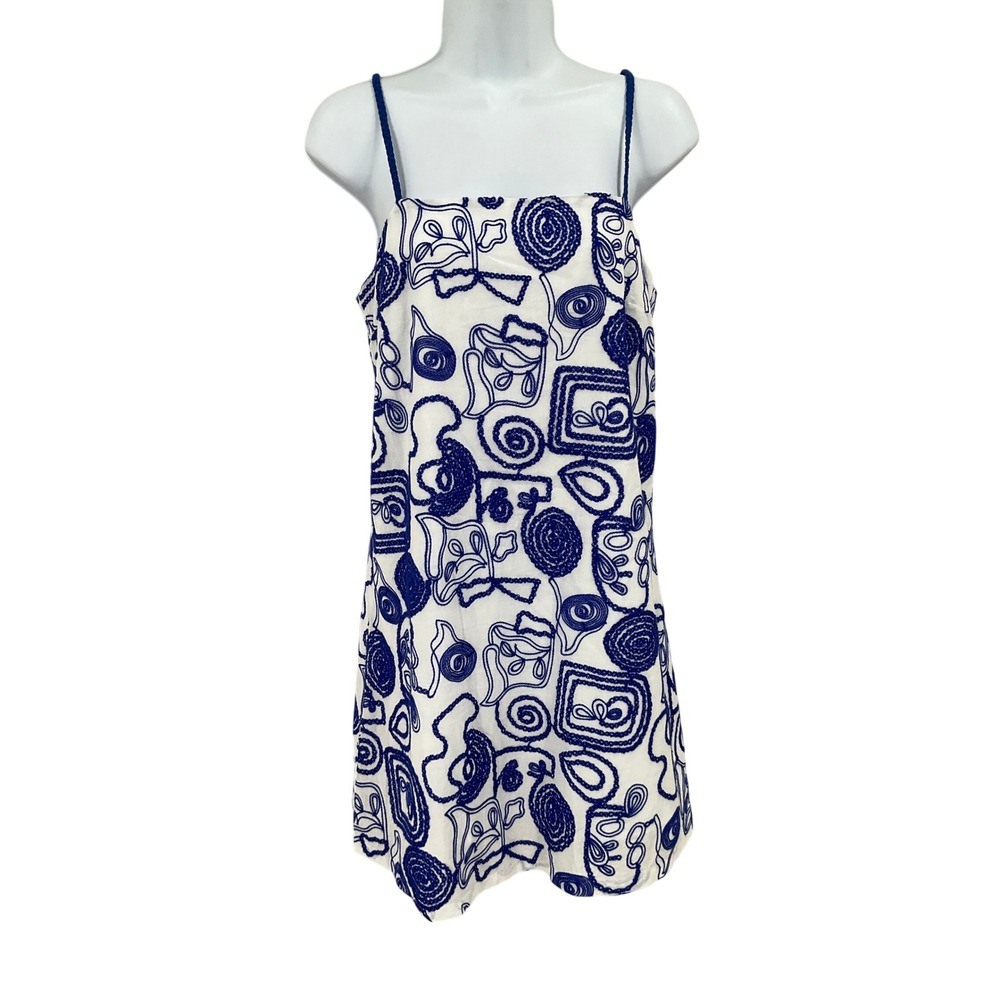 Hyacinth House Mini Dress Women XS White Blue Embroidered Coastal Preppy Resort